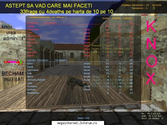 JUCATORII DIN TOP - LOCUL 1 - KNOX vrea ADMIN!!1 33 frags cu 4 deaths pe - Serverul de Counter-Strike 1.6